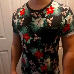 Men's black and colored floral t-shirt